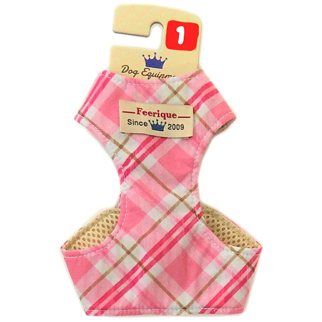 フェリーク オリジナルチェックベストハーネス 1号 ピンク 胴輪 小型犬