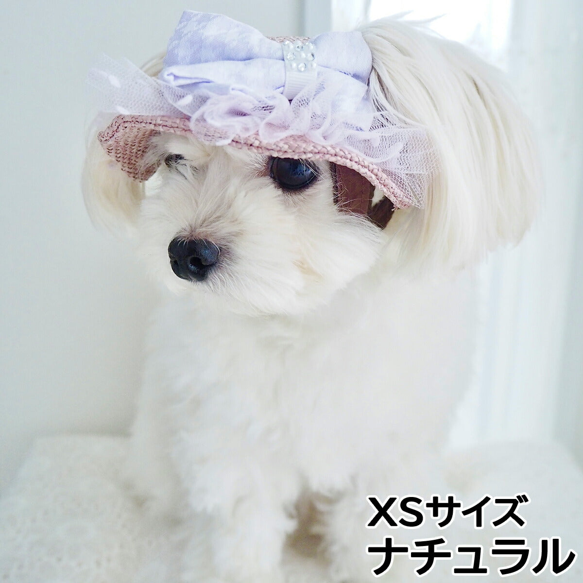 犬の帽子 ガーデンオブエデン りぼんチュールハット XSサイズ ナチュラル
