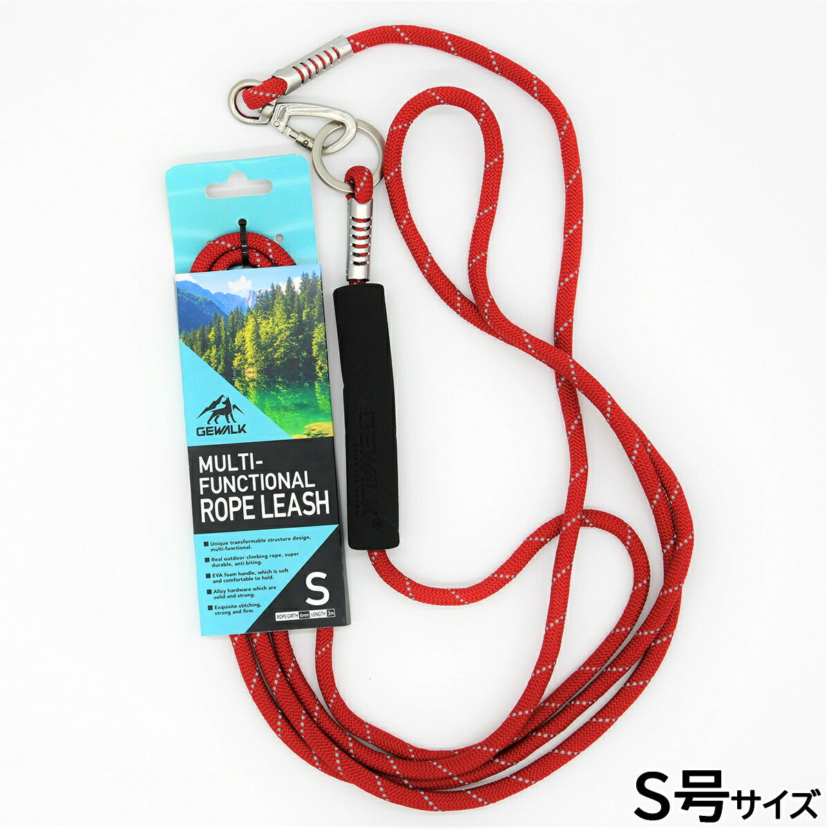 ジウォーク GEWALK マルチファンクショナルロープリーシュ 3m リード S号 レッド
