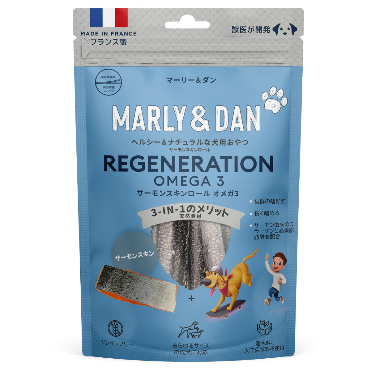 マリー&ダン MARLY&DAN 犬用おやつ サーモンスキンロール オメガ3 6本 無添加 機能性おやつ