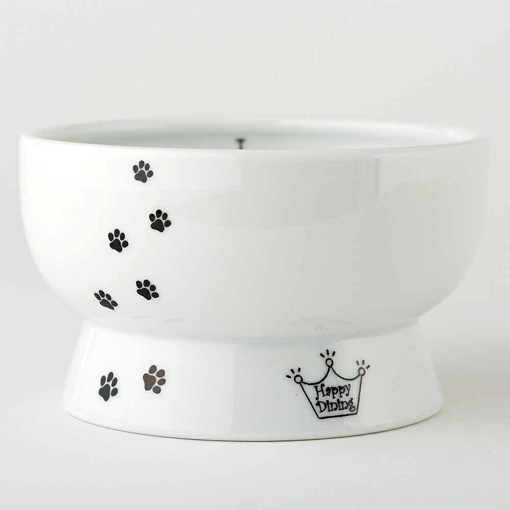 猫壱 ハッピーダイニング 脚付ウォーターボウル シリコン付き 猫柄 猫 磁器 餌皿 電子レンジOK 食洗機OK
