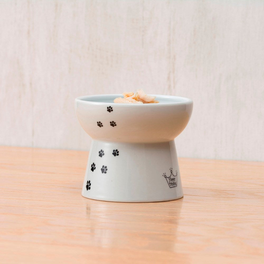猫壱 ハッピーダイニング 脚付フードボウル シリコン付き 猫柄 猫 磁器 餌皿 電子レンジOK 食洗機OK
