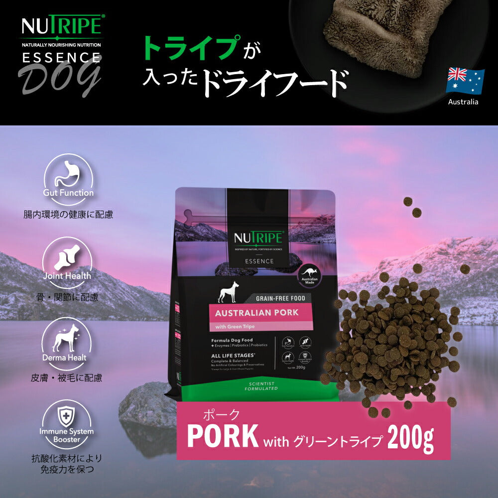 ニュートライプ GFドライ ドッグ ポーク with グリーントライプ 200g×12袋【送料無料】 グレインフリー 穀物不使用 犬 ドッグフード 無添加