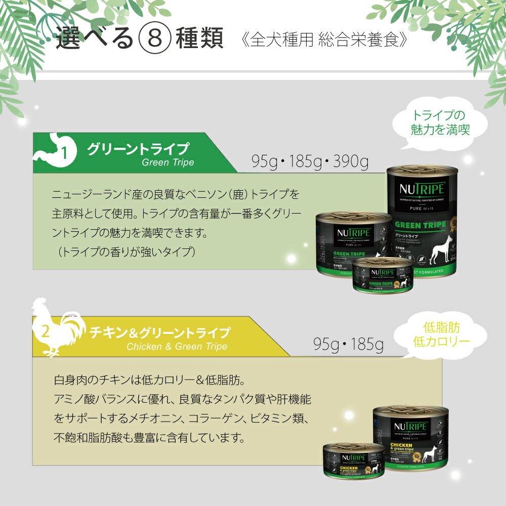 ニュートライプ ドッグフード ウェット ピュア ラム&グリーントライプ 185g×24缶【送料無料】 NUTRIPE 無添加 缶詰 総合栄養食 穀物不使用 犬
