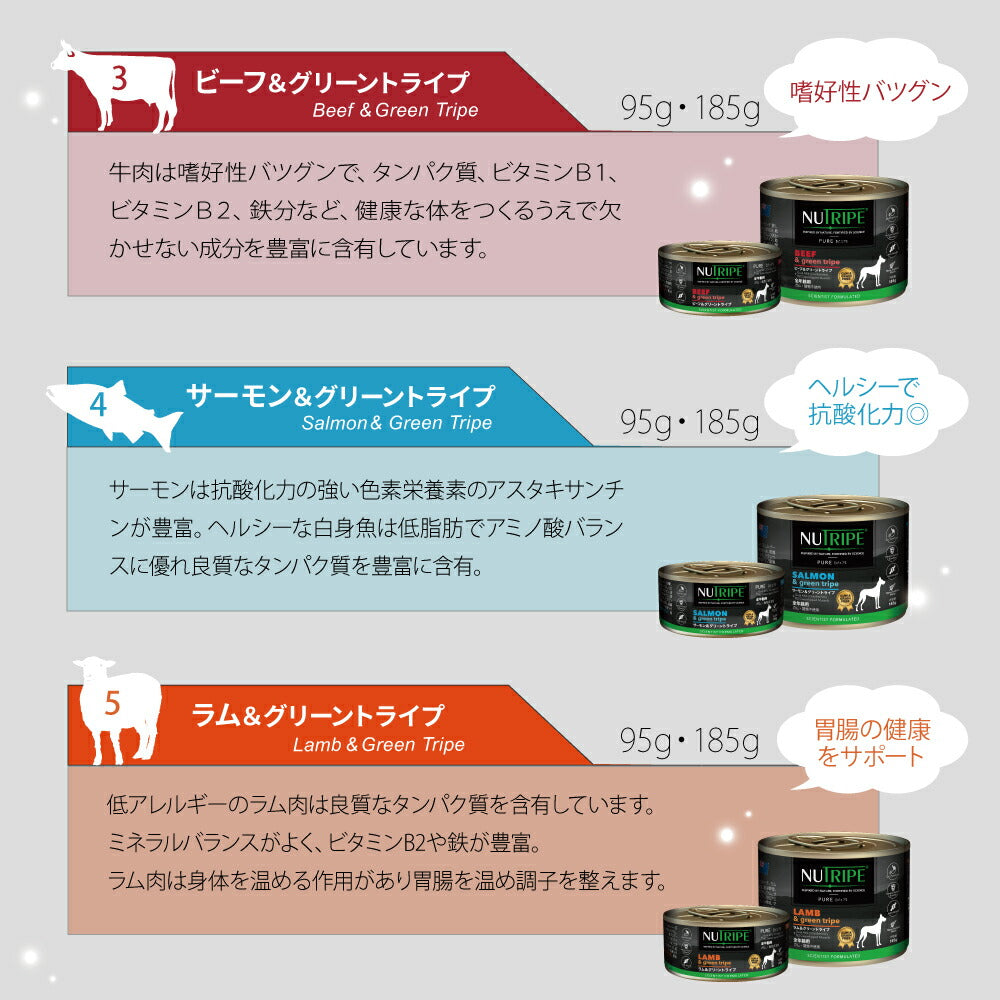 ニュートライプ ドッグフード ウェット ピュア ラム&グリーントライプ 185g×24缶【送料無料】 NUTRIPE 無添加 缶詰 総合栄養食 穀物不使用 犬