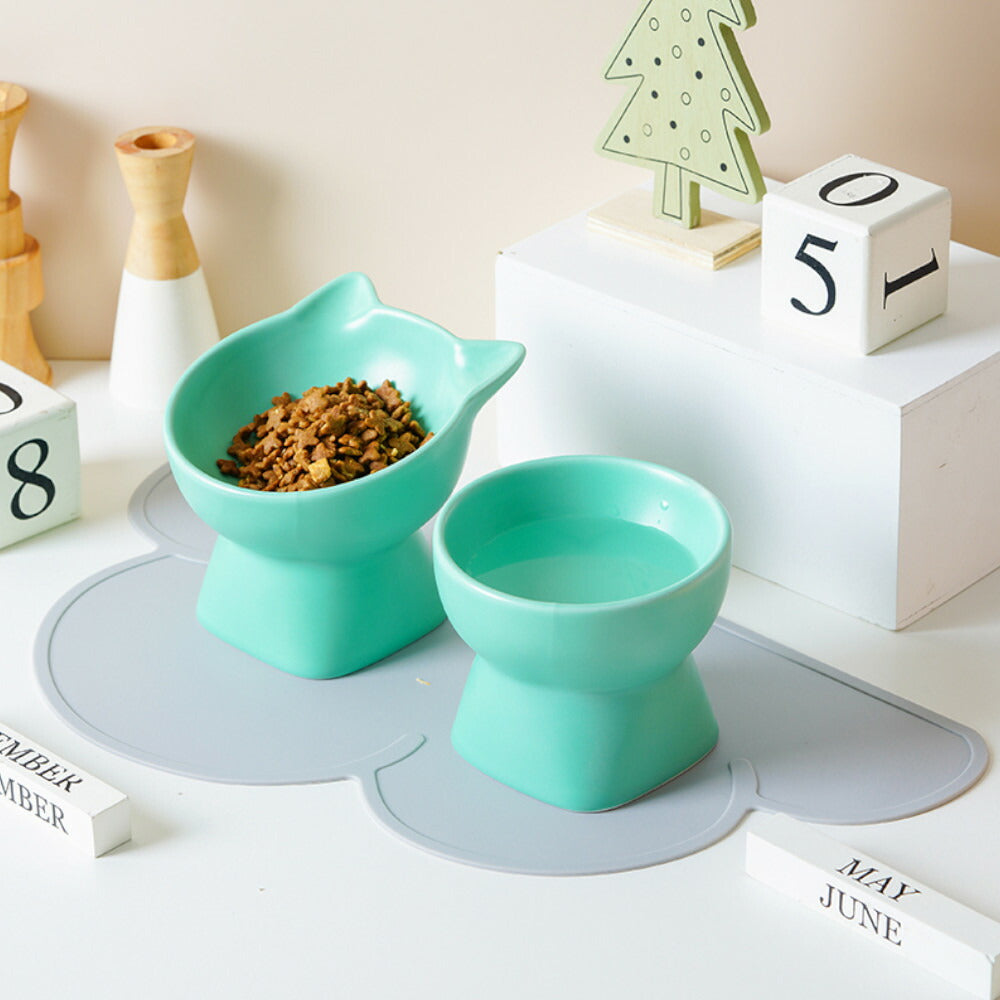 Petifam ペティファーム 猫型フードボウル ハイ グリーン