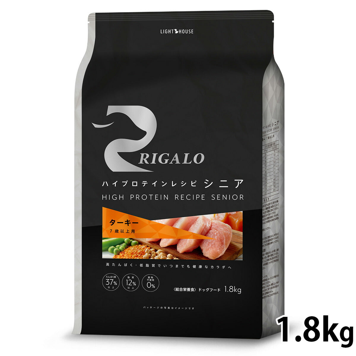 リガロ RIGALO ドッグフード ハイプロテインレシピ 7歳以上用 ターキー 1.8kg×2袋 犬 ドライフード 総合栄養食 無添加 穀物不使用 グレインフリー リニューアル