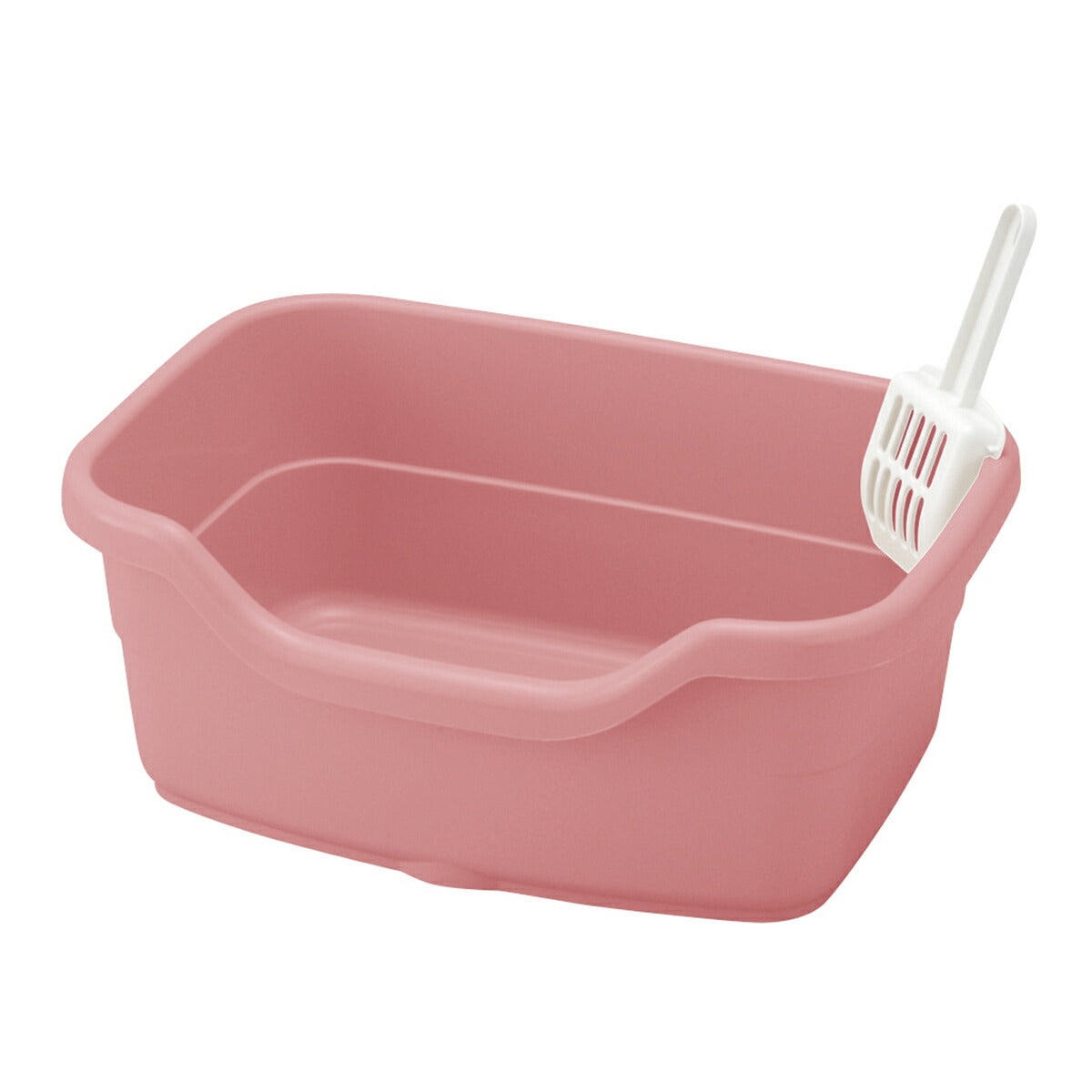 リッチェル Richell ラプレ ネコトイレ 深型40 コーラルピンク 猫 トイレ本体 カバーなし フルオープン 固まる猫砂用 水洗い可 スコップ付き