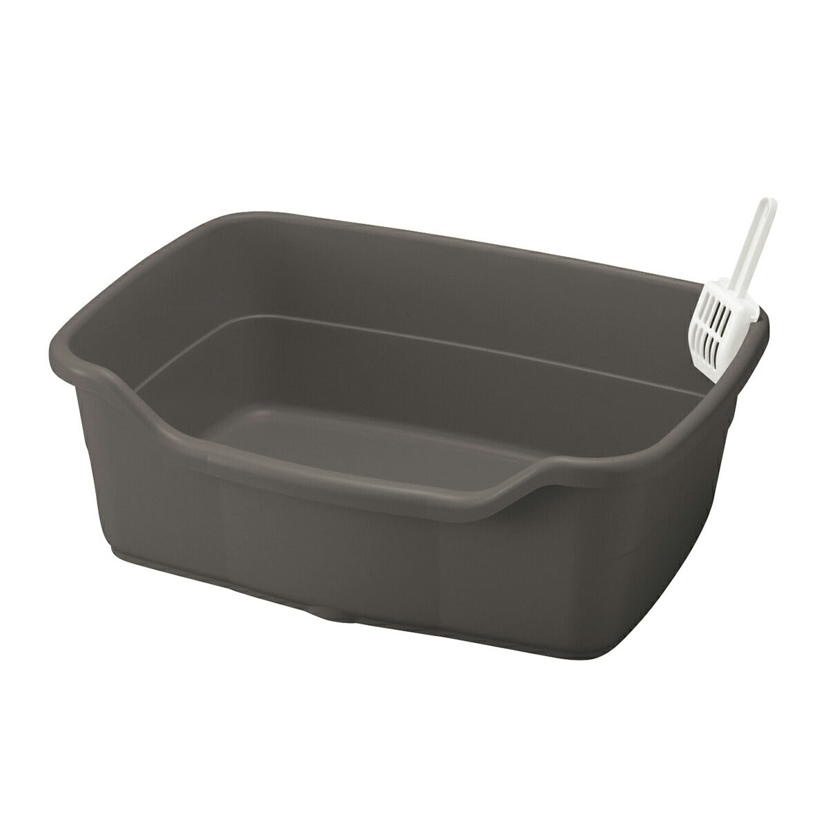 リッチェル Richell ラプレ ネコトイレ 深型60 ダークグレー 猫 トイレ本体 カバーなし フルオープン 固まる猫砂用 水洗い可 スコップ付き