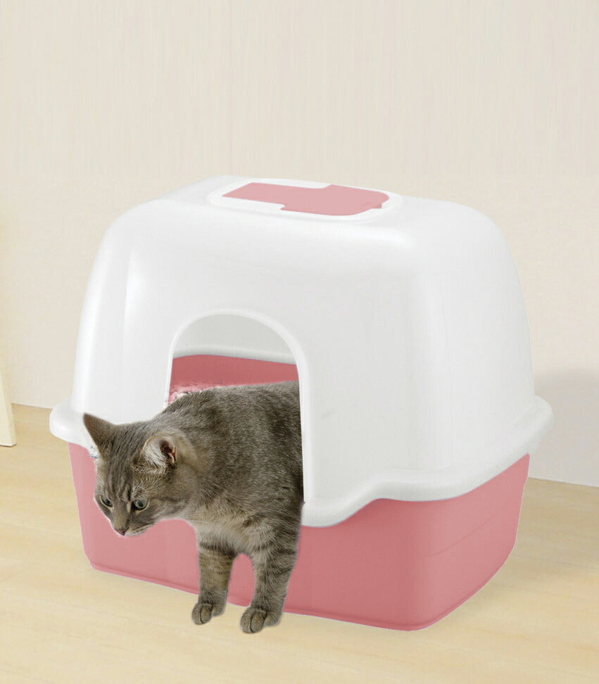 リッチェル Richell ラプレ ネコトイレ 深型60 フード付 コーラルピンク 猫 トイレ本体 カバー ドーム 固まる猫砂用 水洗い可 飛び散らない スコップ付き