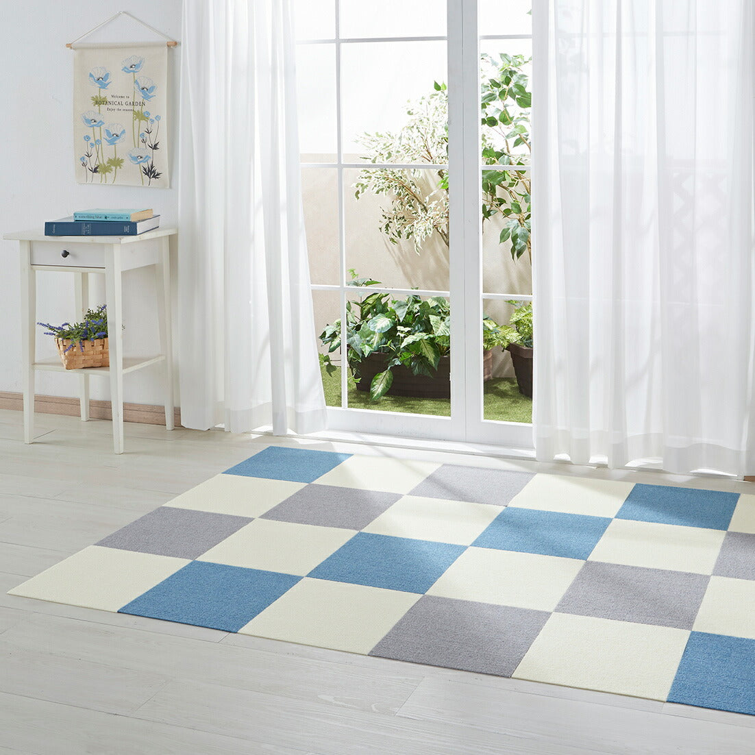 サンコー おくだけ吸着 撥水タイルマット メランジブルー 8枚 撥水 防臭 洗濯可 タイルマット