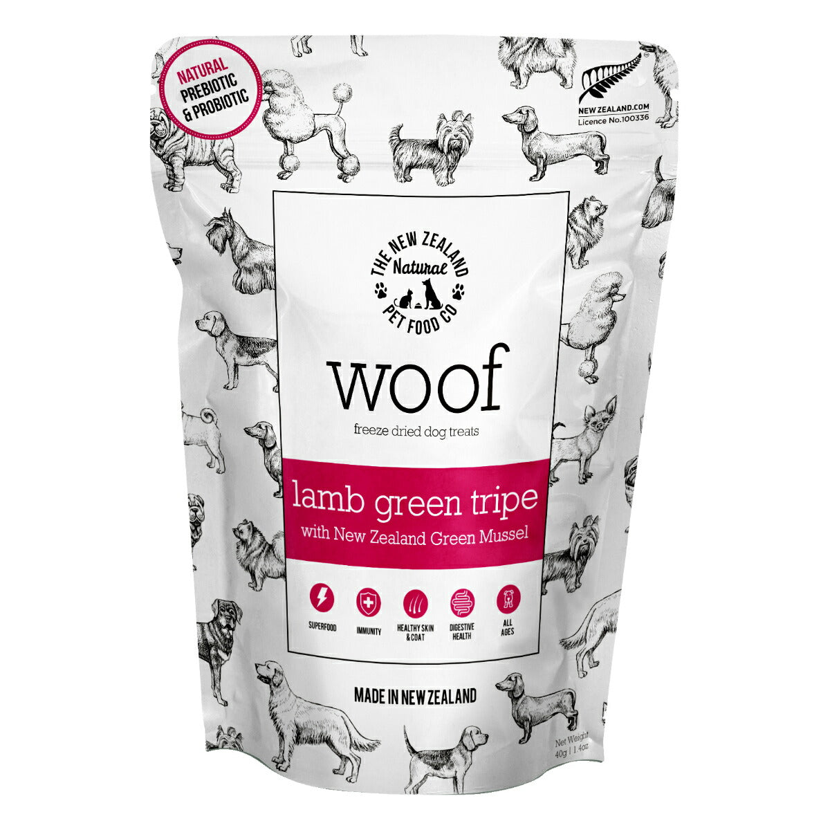 WOOF(ワフ) フリーズドライ ドッグトリーツ ラムグリーントライプ with 緑イ貝 40g 犬用おやつ 無添加 素材