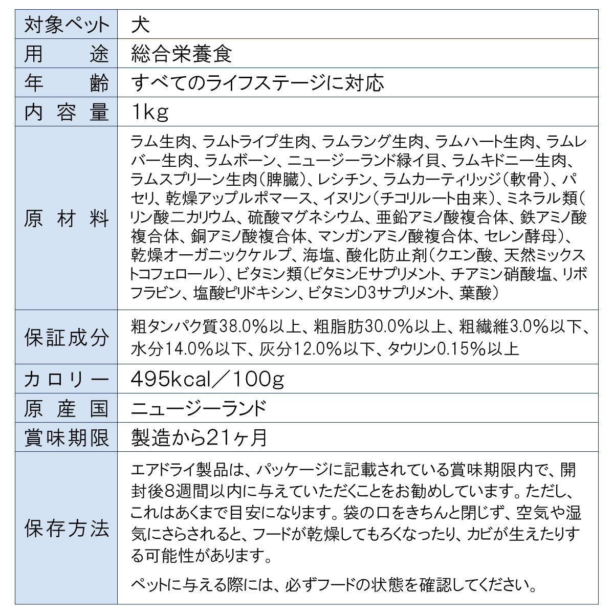 ジウィ ZIWI エアドライ ドッグフード ラム 1kg【送料無料】 正規品 無添加 ジウィピーク
