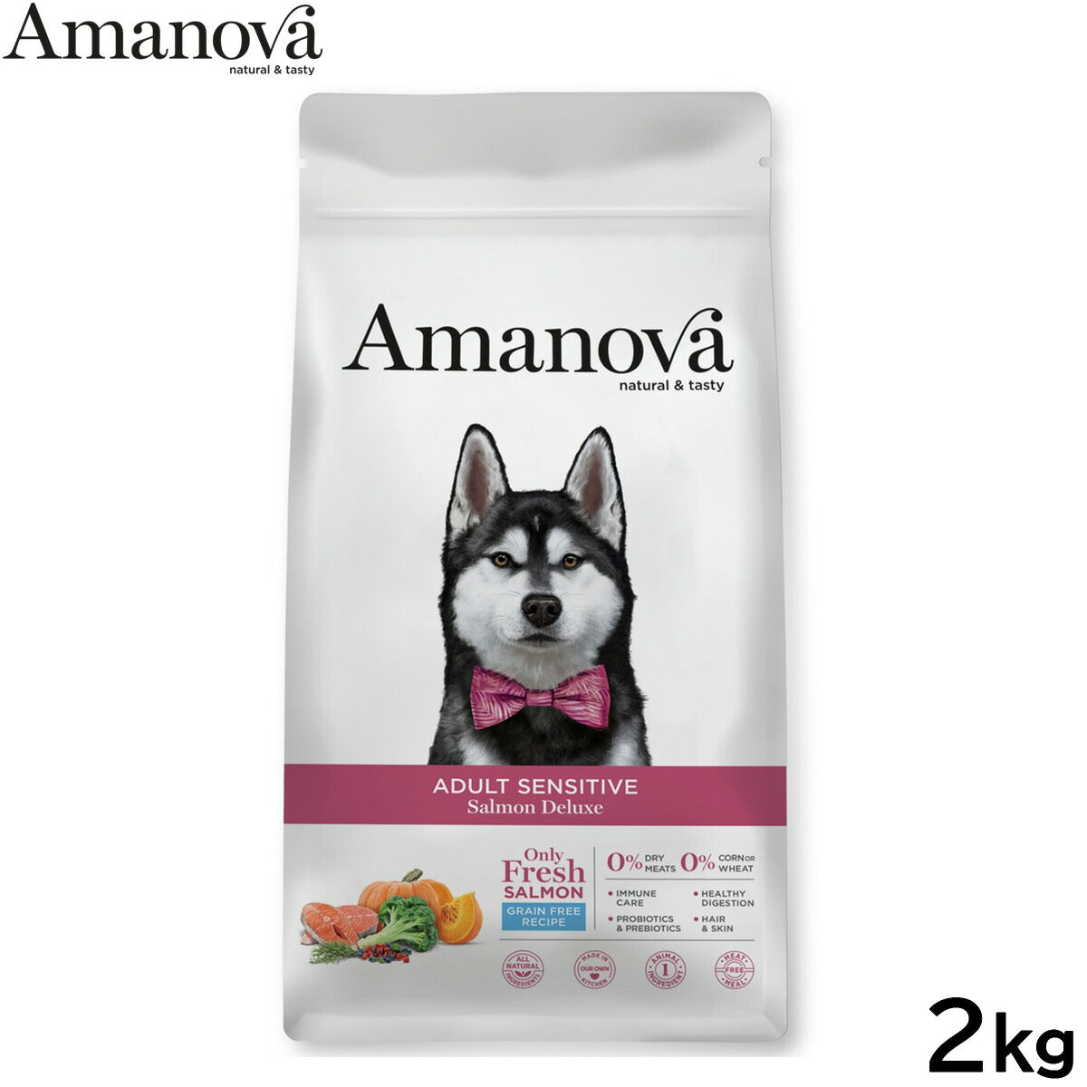 アマノバ Amanova ドッグフード アダルト センシティブ サーモン デラックス ドライフード 成犬用 中粒 2kg