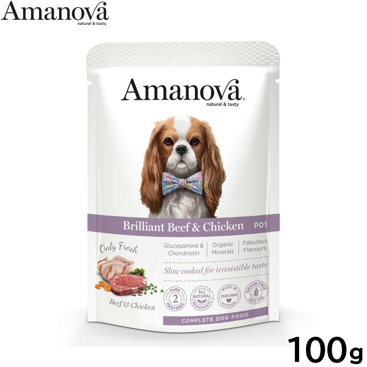 アマノバ Amanova ドッグフード パウチ アダルト ブリリアント ビーフ アンド チキン ウェットフード 成犬用 100g