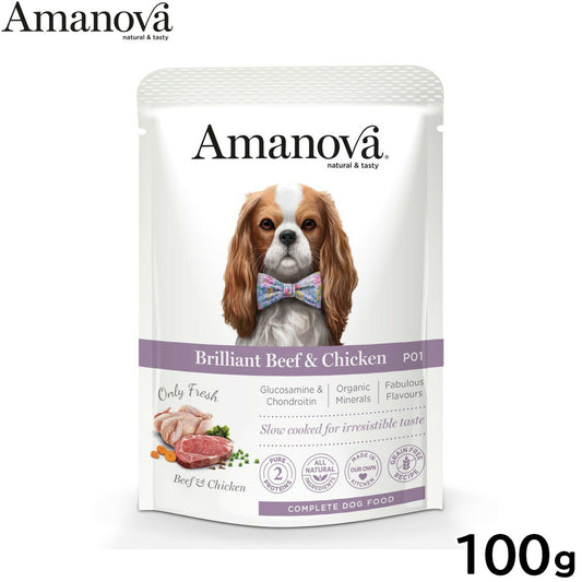 アマノバ Amanova ドッグフード パウチ アダルト ブリリアント ビーフ アンド チキン ウェットフード 成犬用 100g