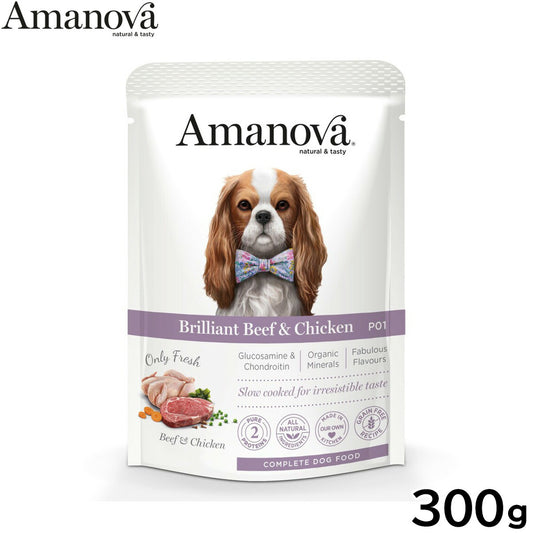 アマノバ Amanova ドッグフード パウチ アダルト ブリリアント ビーフ アンド チキン ウェットフード 成犬用 300g