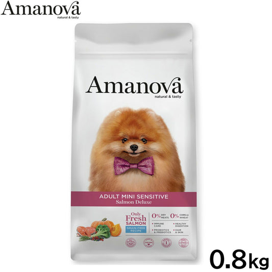 アマノバ Amanova ドッグフード アダルト ミニ センシティブ サーモン デラックス ドライフード 成犬用 小粒 0.8kg