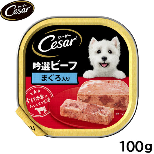 シーザー ドッグフード トレイ 成犬用 吟選ビーフ まぐろ入り 100g 缶詰