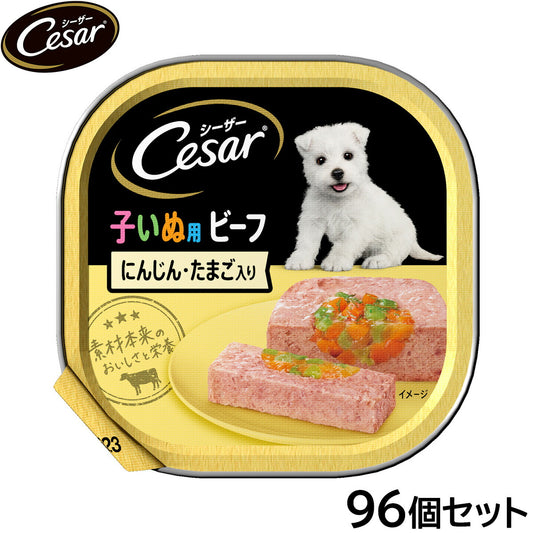 シーザー ドッグフード トレイ 2ヶ月からの子犬用 ビーフ にんじん・たまご入り 100g×96個セット【送料無料】 缶詰