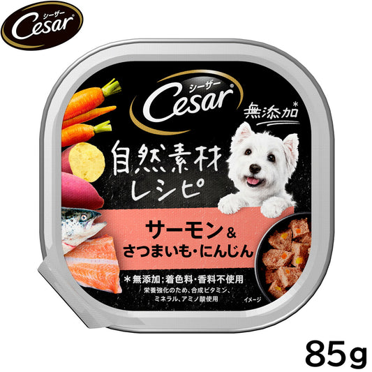 シーザー ドッグフード トレイ 成犬用 自然素材レシピ サーモン＆さつまいも・にんじん 85g 缶詰