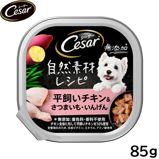 シーザー ドッグフード トレイ 成犬用 自然素材レシピ 平飼いチキン&さつまいも・いんげん 85g 缶詰