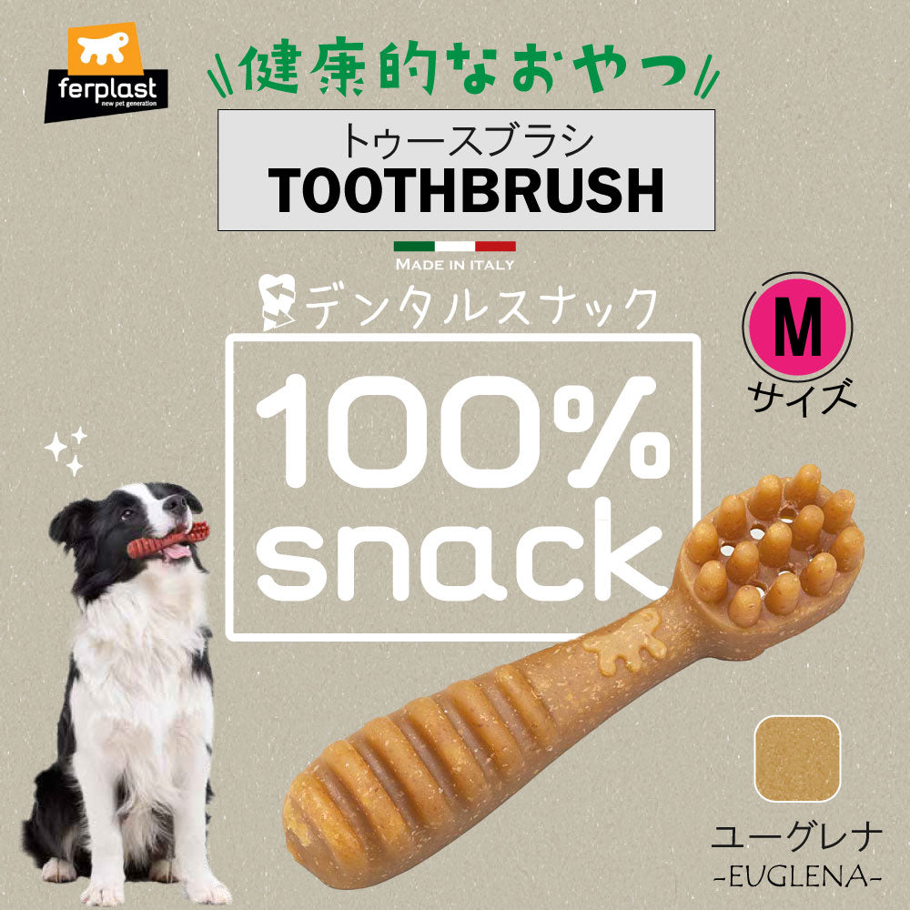 ファープラスト 犬用おやつ ベジタリアンデンタルスナック トゥースブラシ ユーグレナ M 3ピース デンタルガム デンタルケア 歯磨きガム