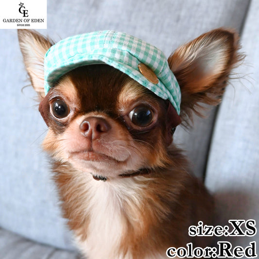 犬の帽子 ガーデンオブエデン ギンガムチェックキャスケット XS レッド