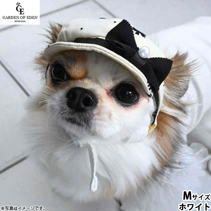 犬の帽子 ガーデンオブエデン リボンキャスケット M ホワイト
