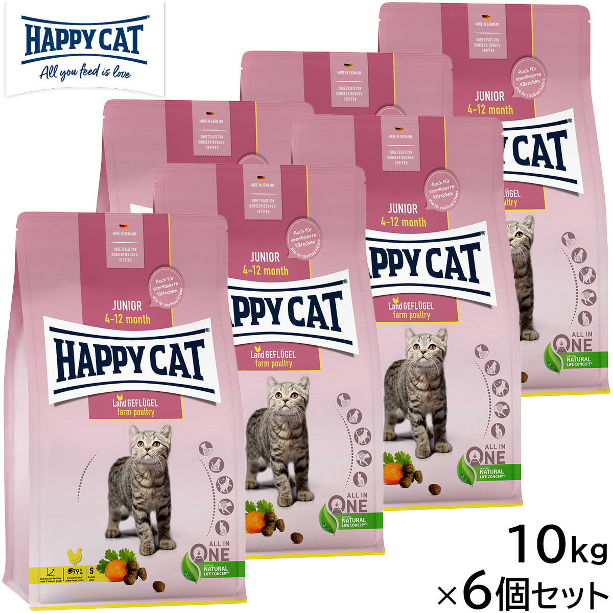 HAPPY CAT ハッピーキャット キャットフード ヤング ジュニア ファーム ポルトリー（平飼いチキン） 10kg×6個セット【送料無料】