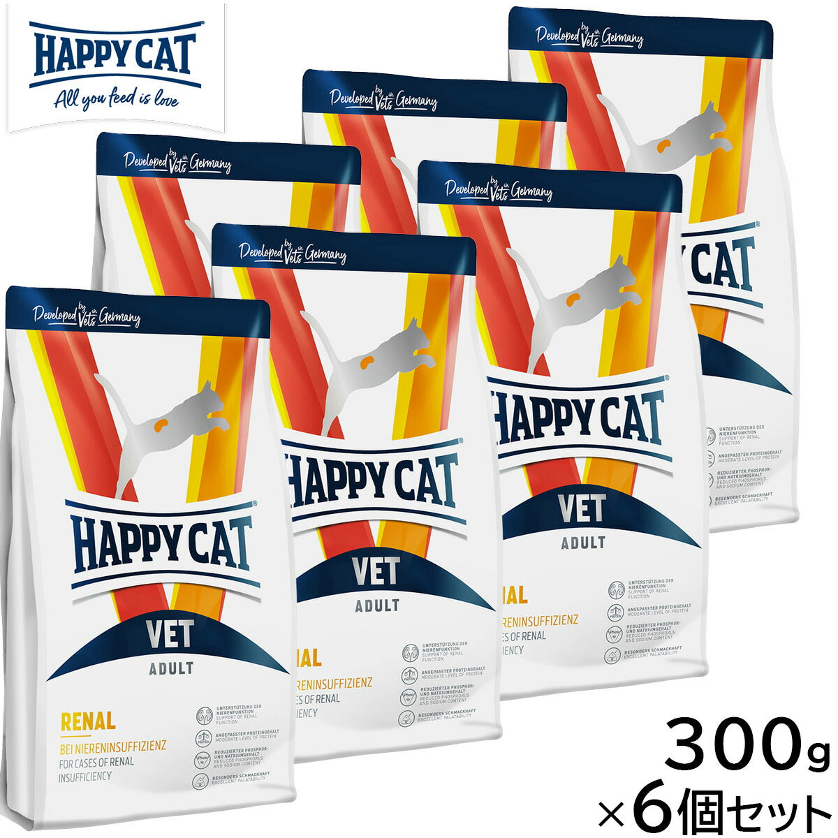 HAPPY CAT VET ハッピーキャット キャットフード 猫用療法食 リーナル（腎臓ケア） 300g×6個セット【送料無料】