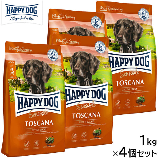HAPPY DOG ハッピードッグ ドッグフード センシブル トスカーナ ダック&サーモン ウェイトケア(成犬~シニア犬用) 1kg×4個セット【送料無料】