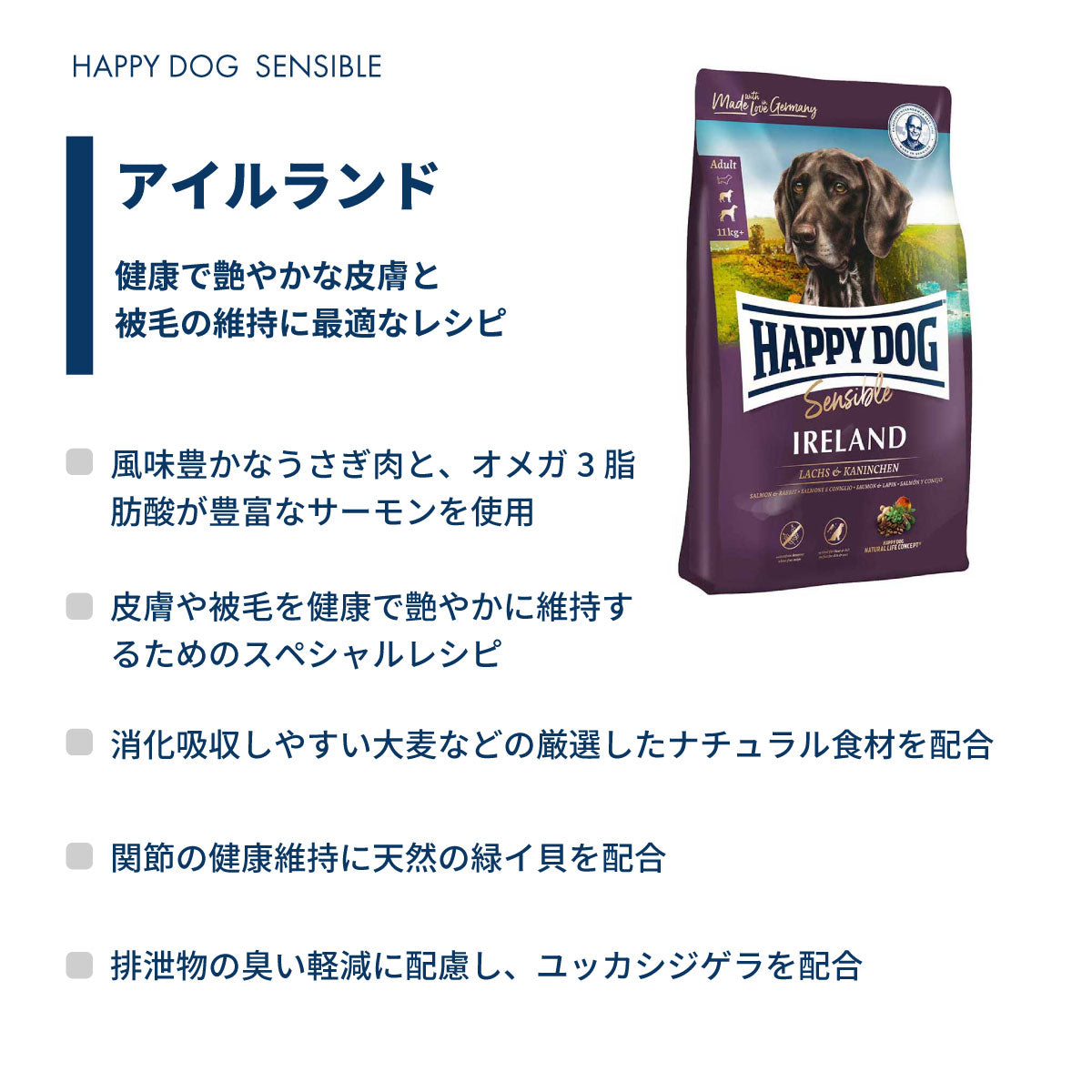 ハッピードッグ HAPPY DOG ドッグフード センシブル アイルランド サーモン＆ラビット スキンケア（成犬～シニア犬用） 80g