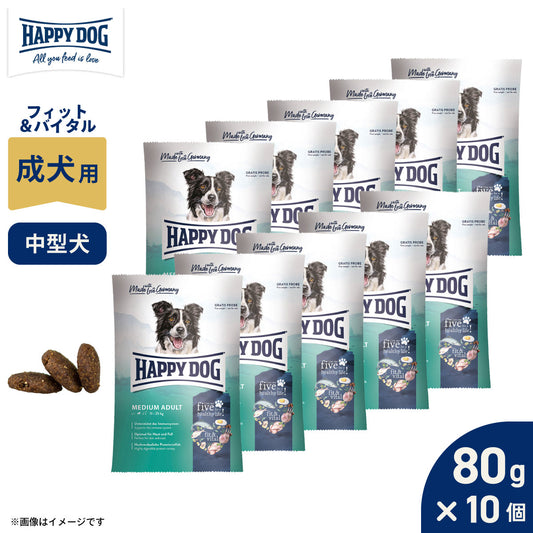 HAPPY DOG ハッピードッグ ドッグフード フィット&バイタル ミディアム アダルト 成犬用(中型犬・成犬用) 80g×10個セット