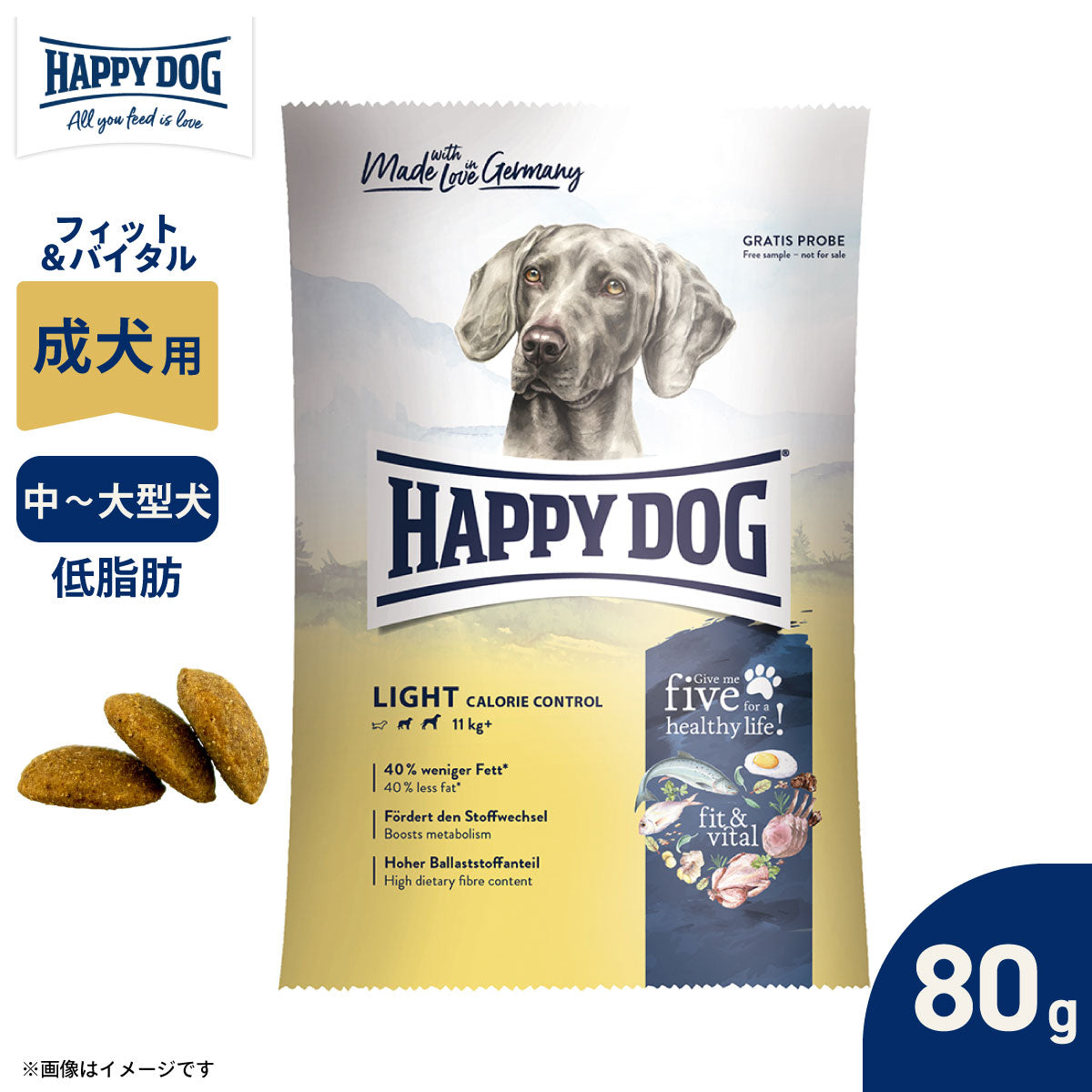 ハッピードッグ HAPPY DOG ドッグフード フィット＆バイタル ライトカロリーコントロール 低脂肪（中～大型犬・成犬用） 80g