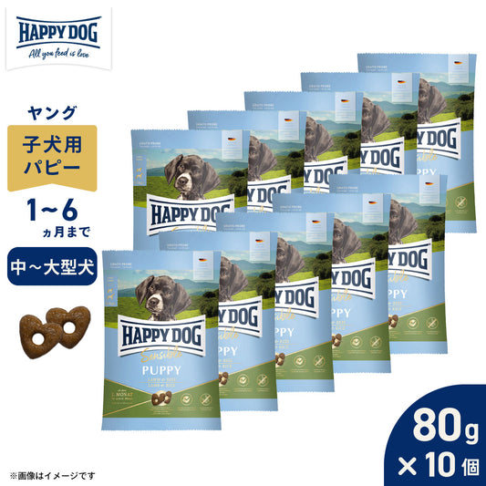 HAPPY DOG ハッピードッグ ドッグフード ヤング センシブル パピー ラム&ライス(中~大型犬) 80g×10個セット