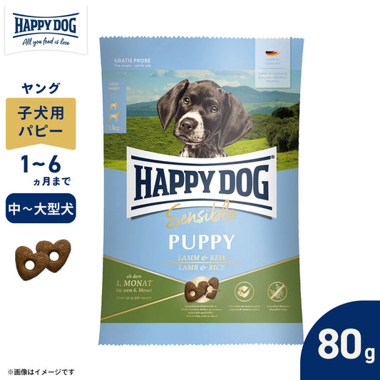 ハッピードッグ HAPPY DOG ドッグフード ヤング センシブル パピー ラム＆ライス（中～大型犬） 80g