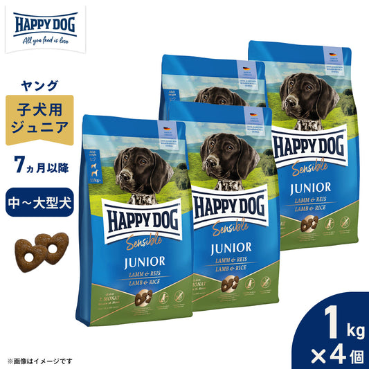 HAPPY DOG ハッピードッグ ドッグフード ヤング センシブル ジュニア ラム&ライス(中~大型犬) 1kg×4個セット【送料無料】