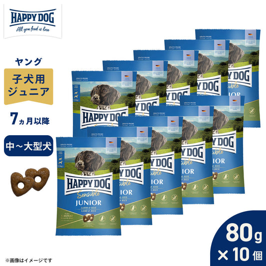 HAPPY DOG ハッピードッグ ドッグフード ヤング センシブル ジュニア ラム&ライス(中~大型犬) 80g×10個セット