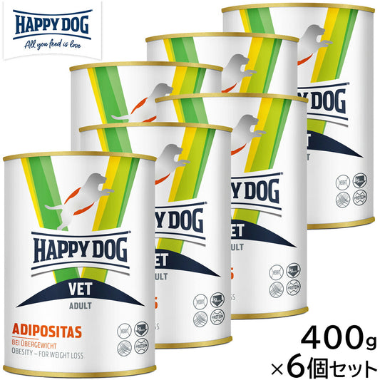 HAPPY DOG VET ハッピードッグ ドッグフード 犬用療法食 アディポシタス(肥満ケア)ウェット缶 400g×6個セット【送料無料】