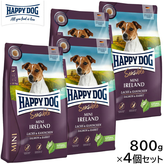 HAPPY DOG ハッピードッグ ドッグフード ミニ センシブル アイルランド サーモン&ラビット スキンケア(成犬~シニア犬用) 800g×4個セット【送料無料】