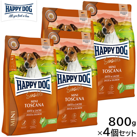 HAPPY DOG ハッピードッグ ドッグフード ミニ センシブル トスカーナ ダック&サーモン ウェイトケア(成犬~シニア犬用) 800g×4個セット【送料無料】