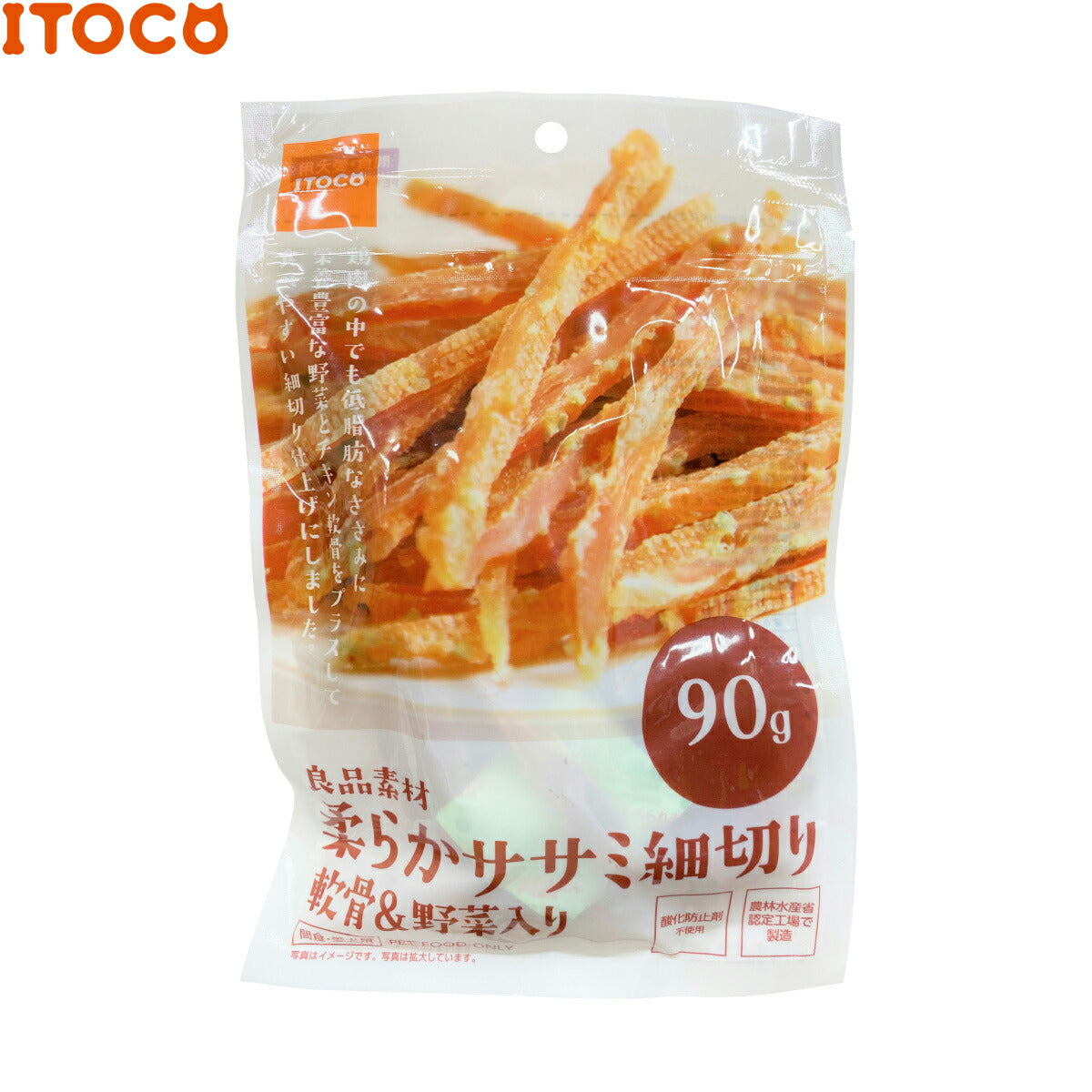 ITOCO 良品素材 柔らかササミ細切り軟骨＆野菜入り 犬用おやつ 90g