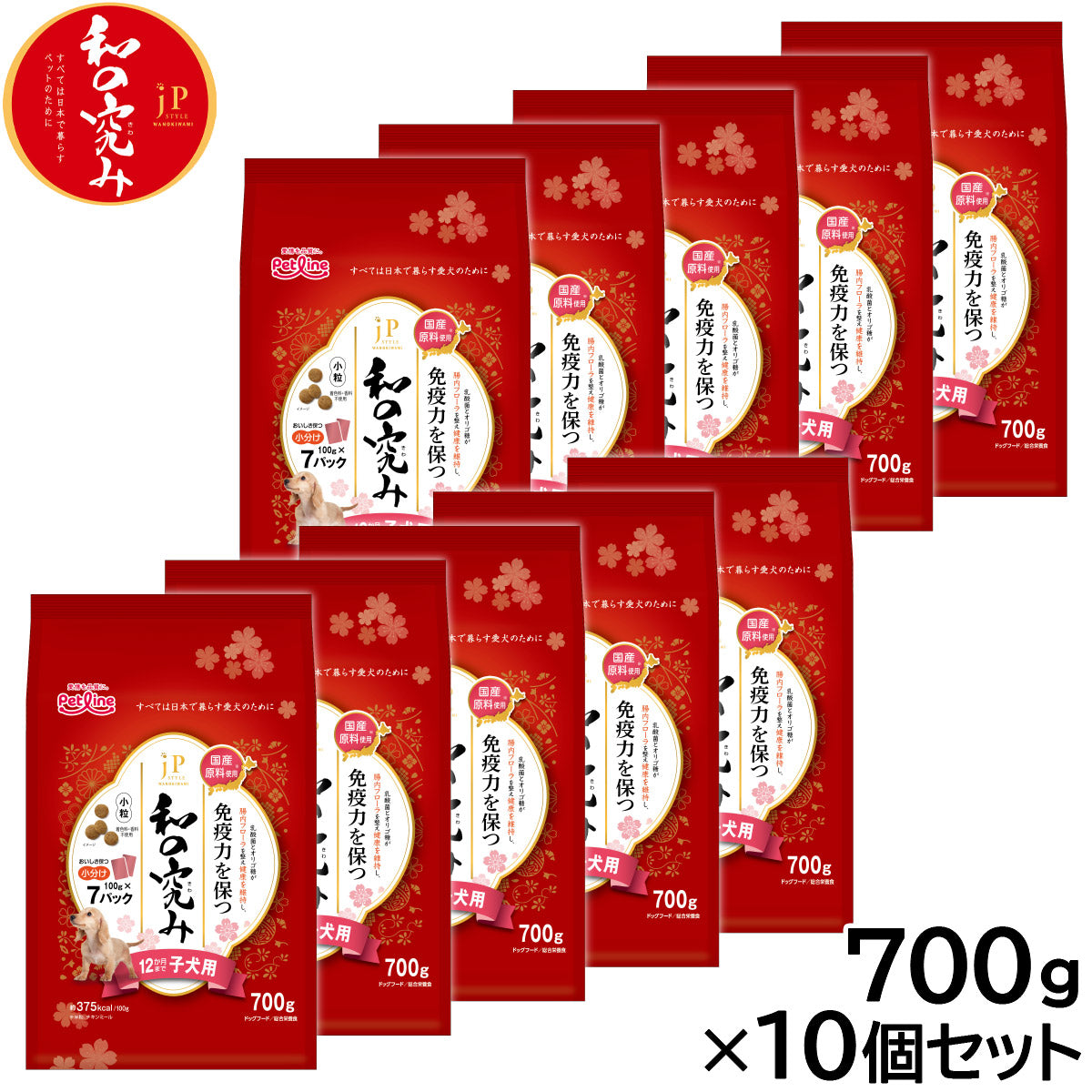 ペットライン JPスタイル ドッグフード 和の究み 小粒 12か月まで子犬用 700g×10個セット