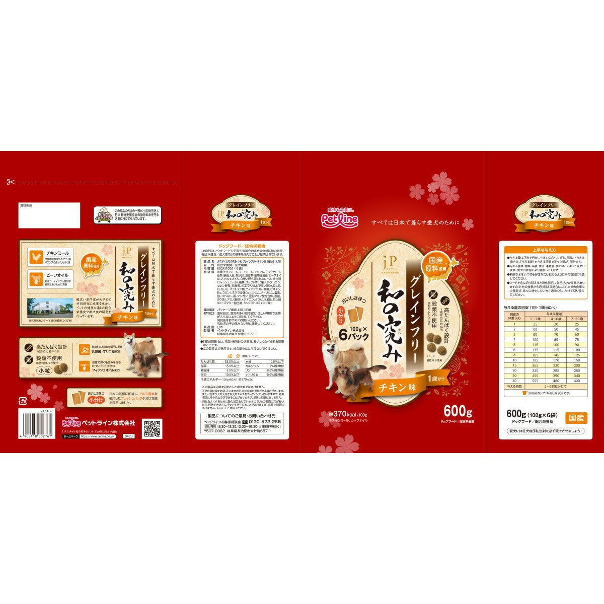 ペットライン JPスタイル ドッグフード 和の究み 小粒 グレインフリー チキン味 1歳から 600g×10個セット