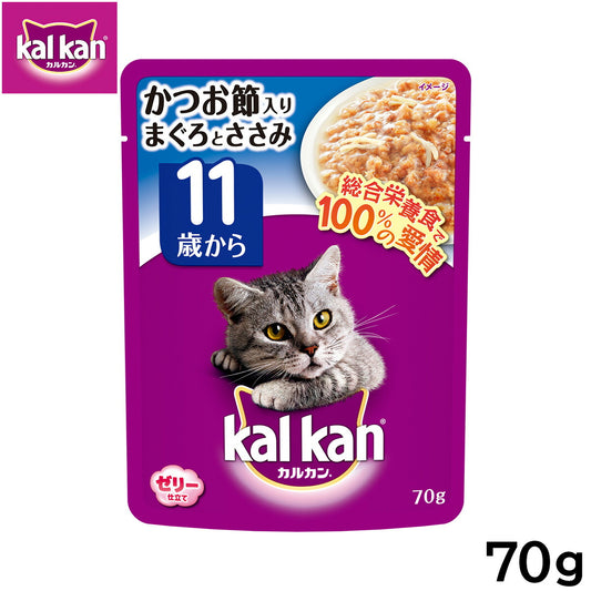 カルカン キャットフード パウチ 11歳から かつお節入りまぐろとささみ 70g パテ ペースト