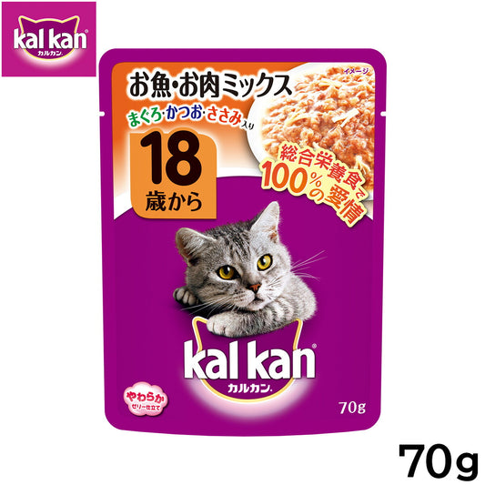 カルカン キャットフード パウチ 18歳から お魚・お肉ミックス まぐろ・かつお・ささみ入り 70g パテ ペースト