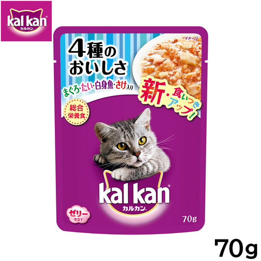 カルカン キャットフード パウチ 成猫用 4種のおいしさ まぐろ・たい・白身魚・さけ入り 70g パテ ペースト