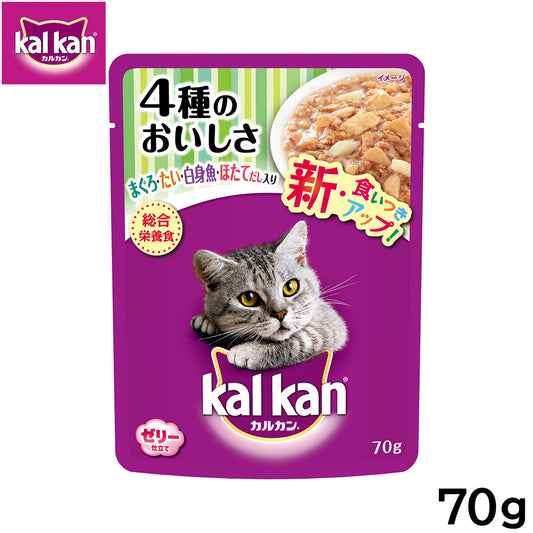 カルカン キャットフード パウチ 成猫用 4種のおいしさ まぐろ・たい・白身魚・ほたてだし入り 70g パテ ペースト