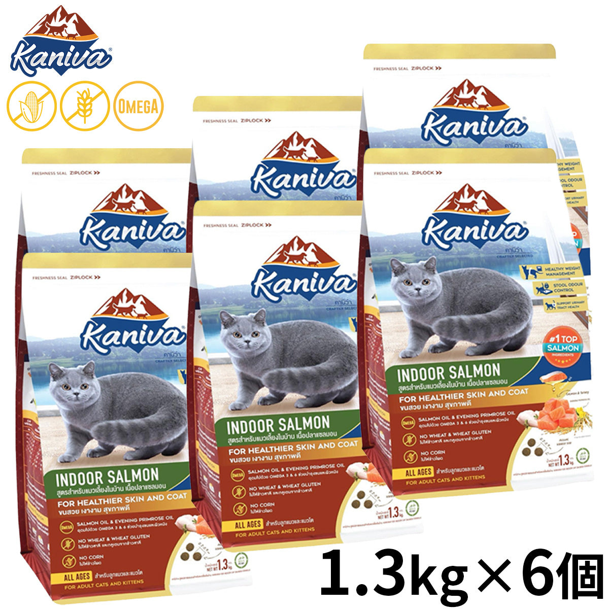Kaniva カニワ 室内猫サーモンフォーミュラ キャットフード 1.3kg×6個